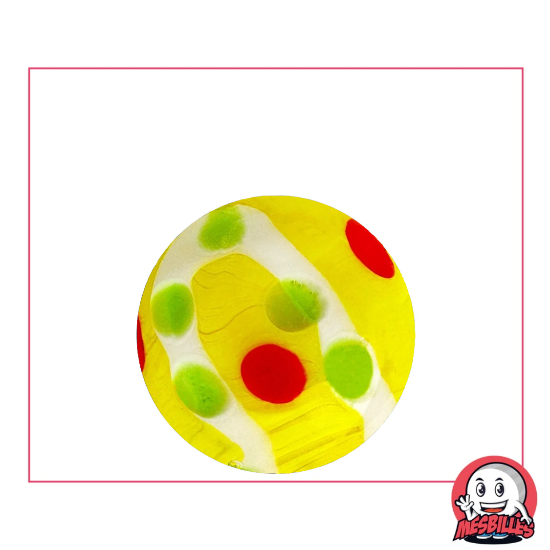 Biglia d'arte Citrus Pop in vetro da 25 mm, giallo brillante con motivi rossi e verdi