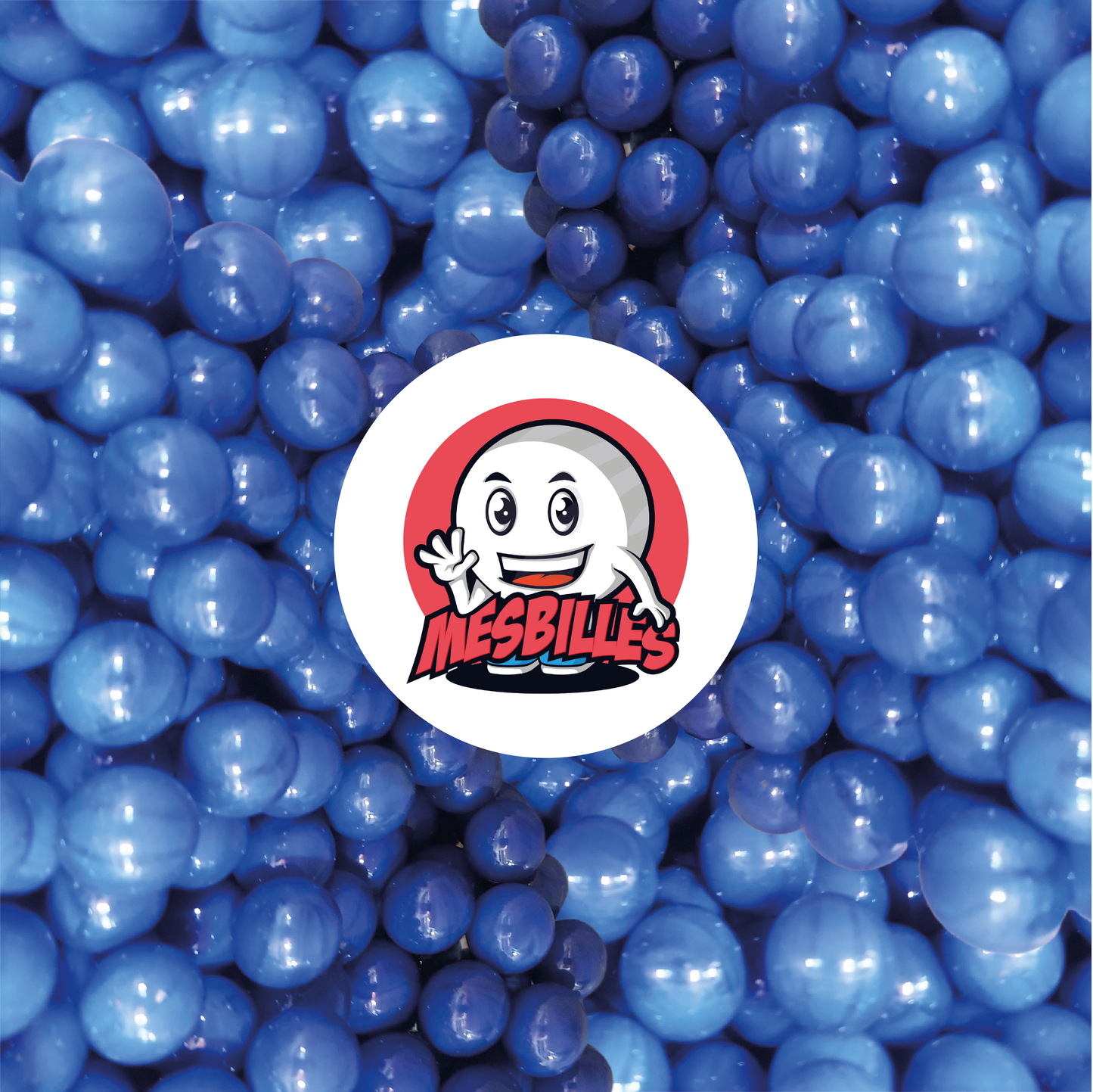 Immagine della mascotte MieiBiglie circondata da biglie opache 25 mm | Un'ode al colore blu - MieiBiglie