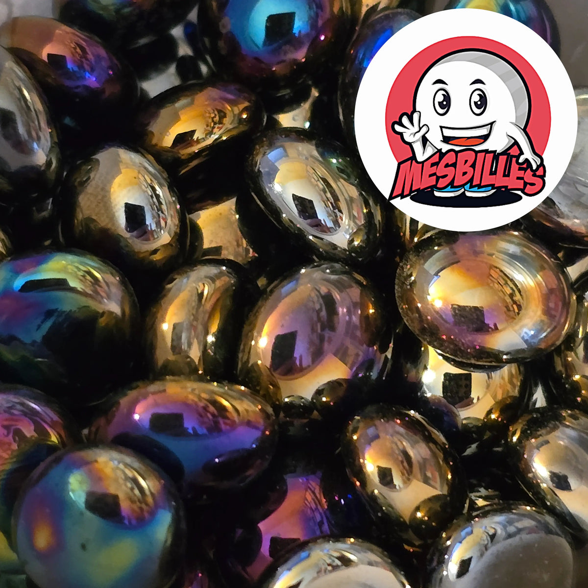 Billes plates Pétrole Glossy 12 mm réunies, vue d'ensemble