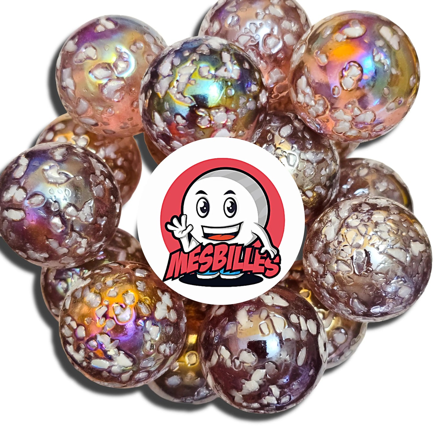 Billes Pépite YSES 50 mm aux reflets irisés avec incrustations blanches type pépites minérales