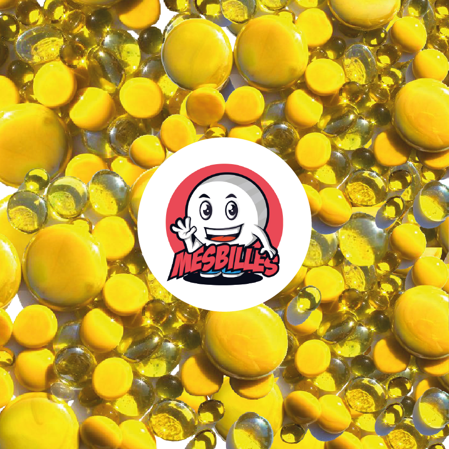 MieiBiglie - 250 gr Biglie Piatte, mix giallo, 30mm, 18mm, 12mm, opache e trasparenti