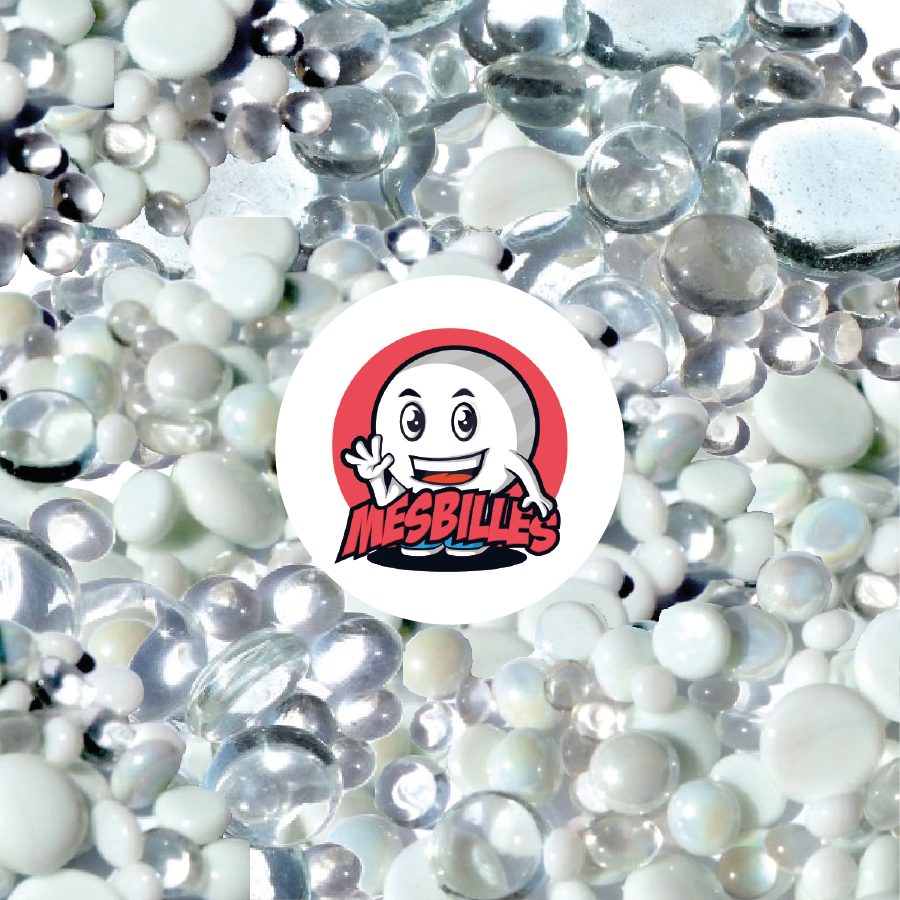 MesBiglie Piatte, mix bianco e cristallo, 30 mm, 18 mm, 12 mm, lucide - 250 gr