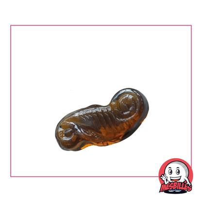 Biglia Hippocampe in vetro ambra da 30 mm, dettaglio di un cavalluccio marino stilizzato con riflessi dorati