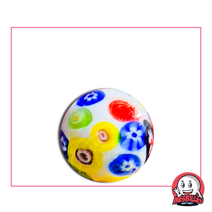 Grande biglia bianca da 22 mm con fiori colorati in stile millefiori