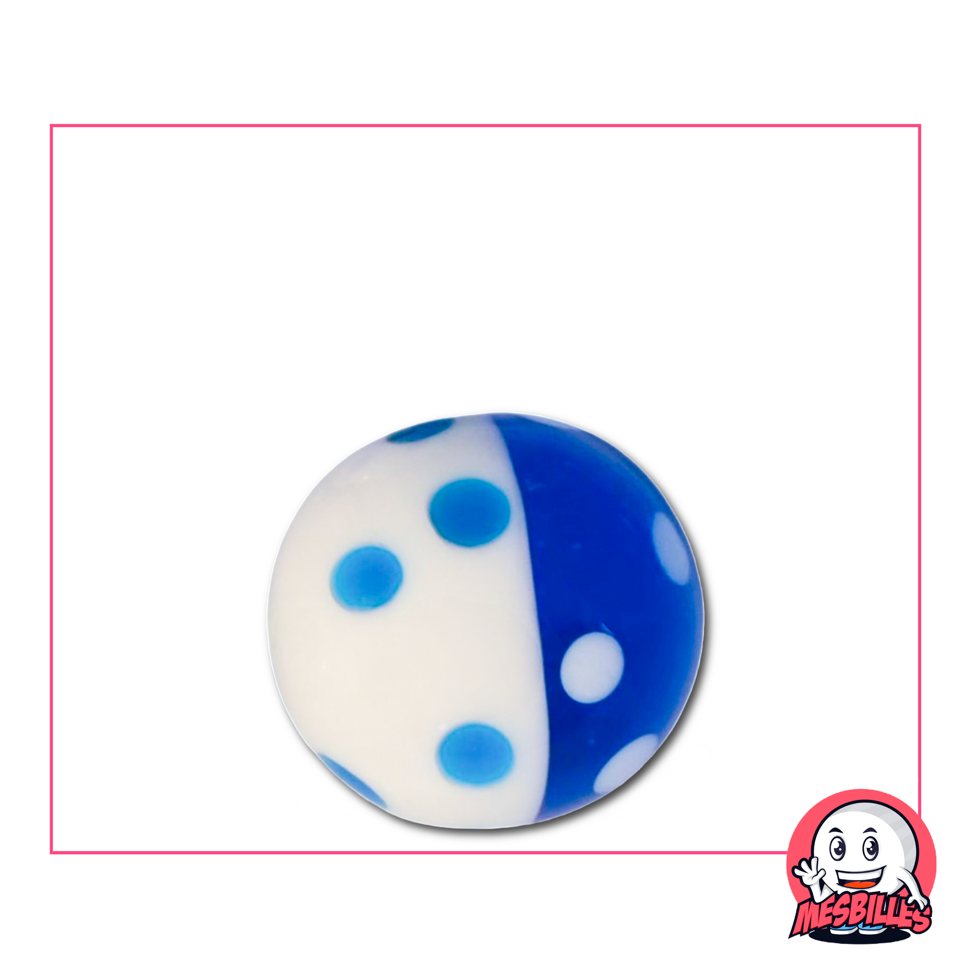 Scopri questa biglia artistica con i suoi piccoli pois, ideale per stupire sul campo o in una collezione.