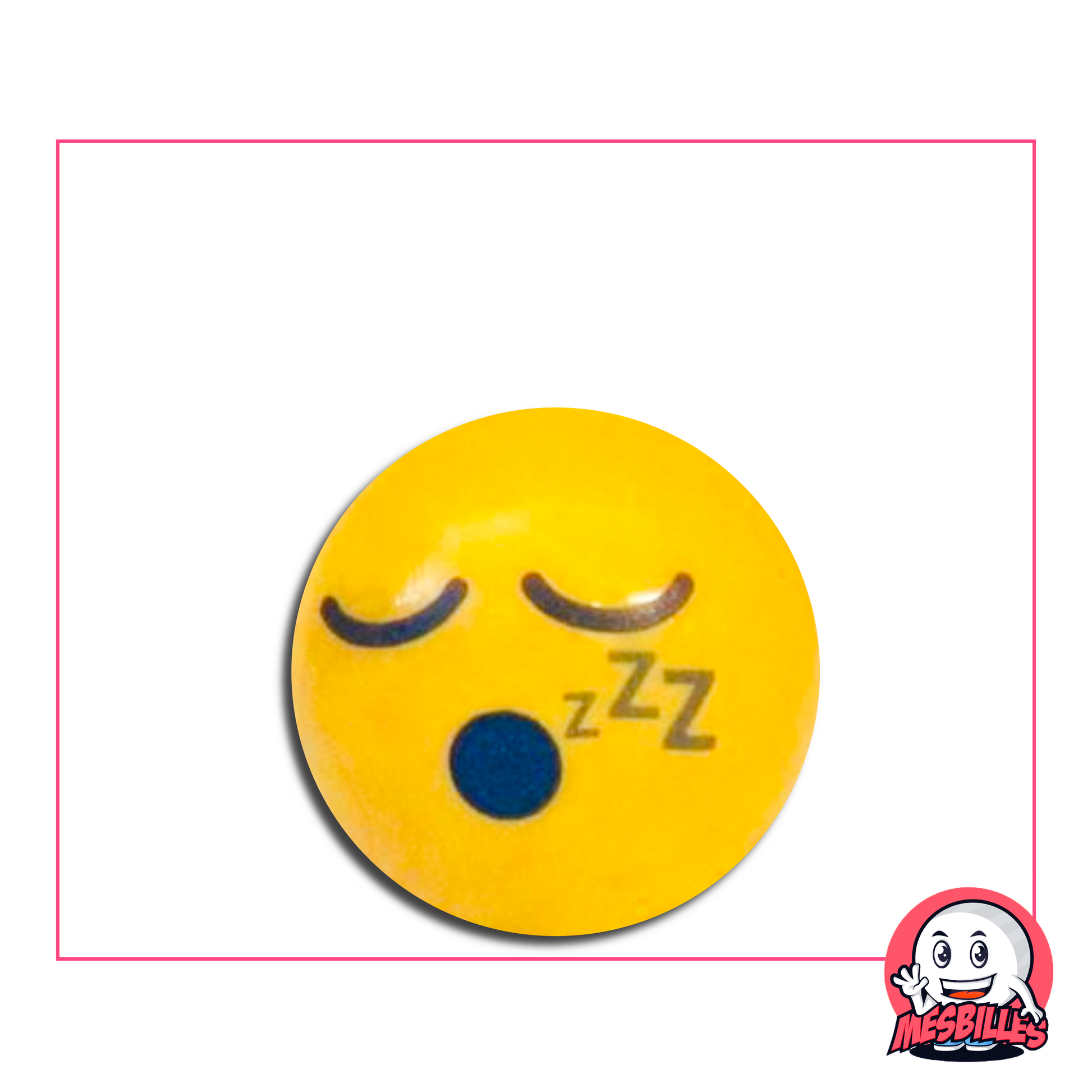Biglia gialla con smiley addormentato, occhi chiusi, bocca aperta e simbolo “zzz” sul lato