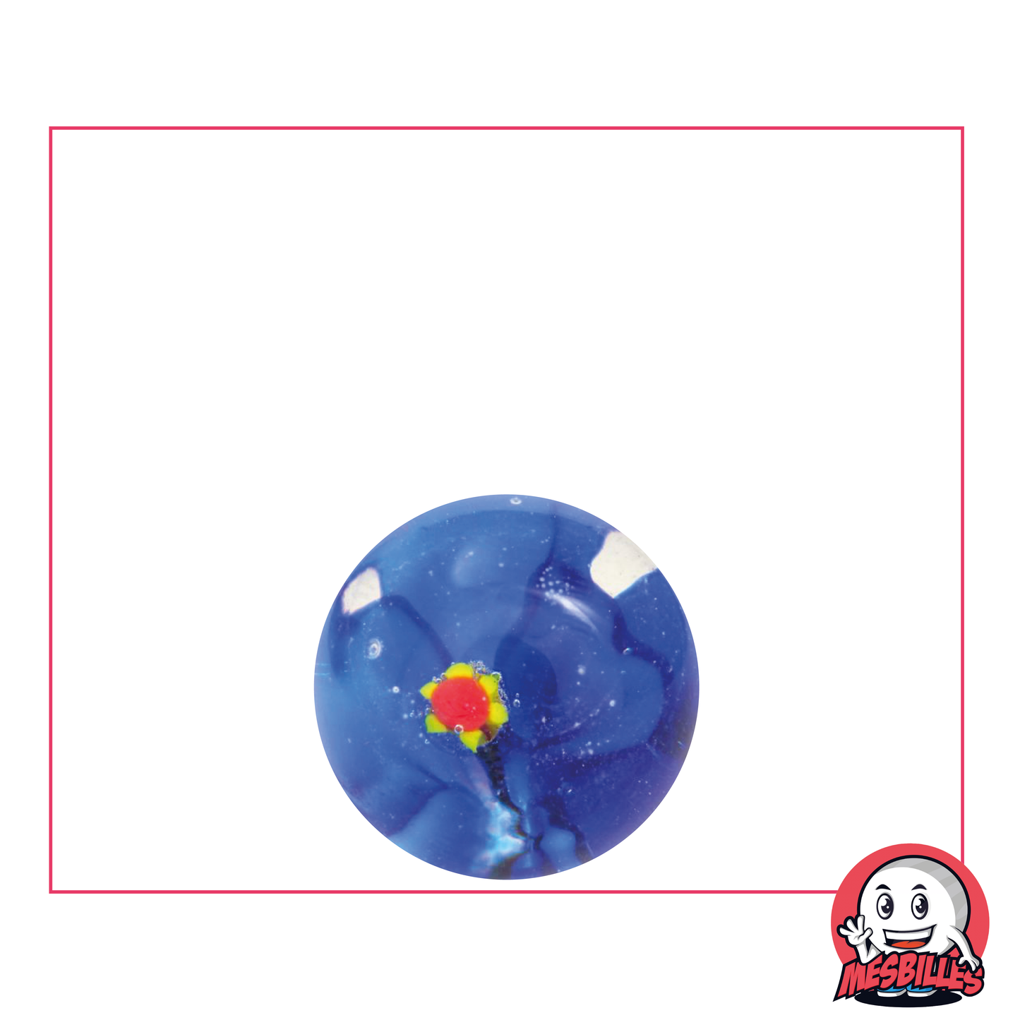 Biglia d'arte fiore 3D blu da 16 mm, biglia in vetro traslucido con fiore blu incastonato