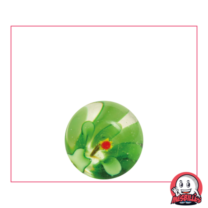 Biglia Art Flower 3D Verde 16 mm, biglia cristallina con fiore incastonato, biglia artistica artigianale