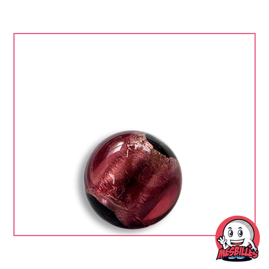 Bille Art Machu Picchu Violet 16 mm en verre prune à feuille froissée aux reflets rosés, deux bouts noirs opaques, vue de dessus, 16 mm de diamètre