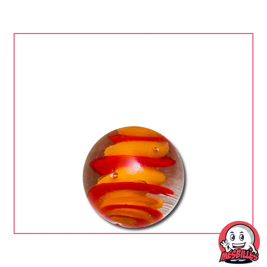 Bille Art Bonbon Rouge Orange 16 mm – bille en verre de Bohême rouge et orange translucide à spirales, effet confiserie artisanale MesBilles