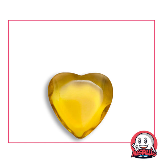 Bille Coeur Jaune Extra-Plate en verre jaune doré translucide, vue de dessus, 20 mm de large