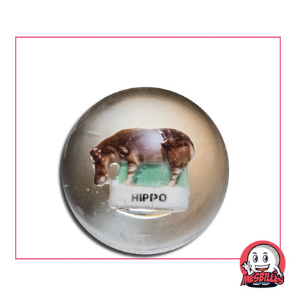 Bille Incrustation Hippopotame 35 mm – hippopotame miniature à l’intérieur d’une bille transparente