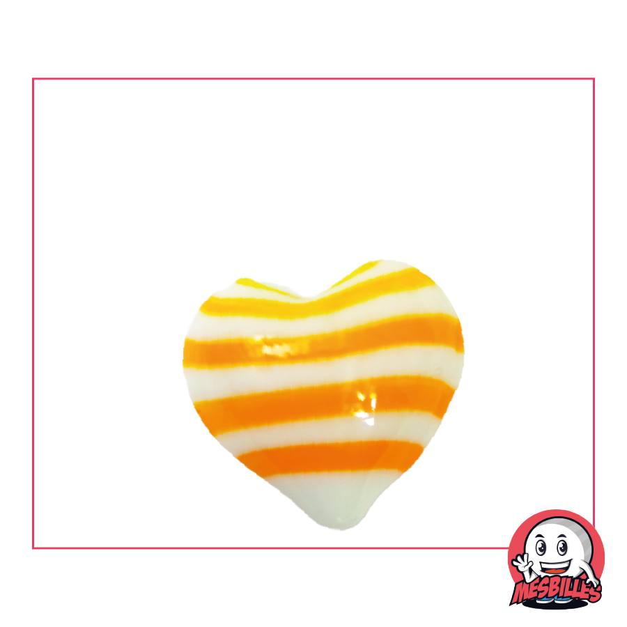 Biglia a forma di cuore in vetro bianco opaco con strisce arancioni, biglia piatta 25 mm, MieiBiglie
