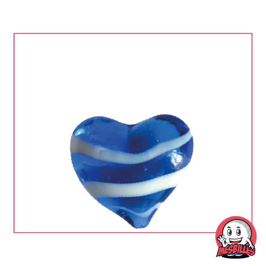 Biglia a forma di cuore in vetro traslucido blu notte striato di bianco, biglia piatta 25 mm, MieiBiglie