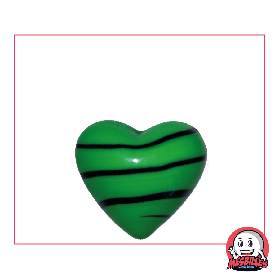 Biglia a forma di cuore in vetro opaco verde striato di nero, biglia piatta 25 mm, MieiBiglie
