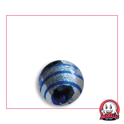 Biglia Oeil de Dragon Rigata Blu 16 mm KimPlay Collector in vetro chiaro con decoro argentato rigato di blu, vista dall'alto, 16 mm di diametro