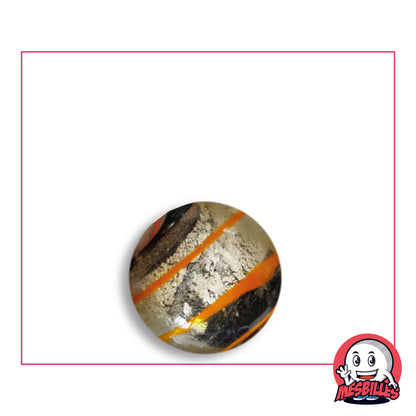 Biglia Oeil de Dragon Rigata Arancione 16 mm KimPlay Collector in vetro chiaro con decoro argentato rigato di arancione, vista dall'alto, 16 mm di diametro