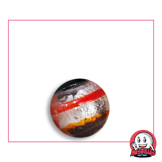 Biglia Oeil de Dragon Rigata Rossa 16 mm KimPlay Collector in vetro chiaro con decoro argentato rigato di rosso, vista dall'alto, 16 mm di diametro
