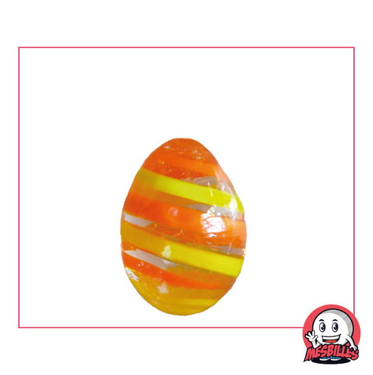 Biglia Ovoide MieiBiglie, forma insolita, vetro traslucido cristallo striato di arancione e giallo, 25 mm