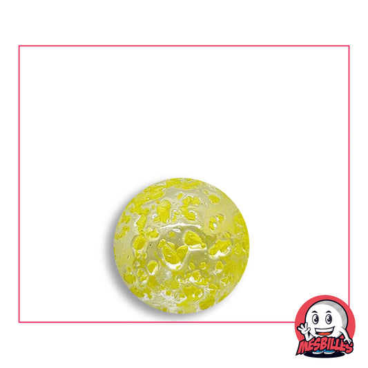 Biglia Pépite Gialla 16 mm in vetro traslucido incolore con frammenti giallo limone, vista dall'alto, 16 mm di diametro