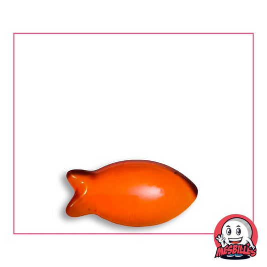 Bille Poisson Orange Extra-Plate en verre orange translucide, vue de dessus, 25 mm de long