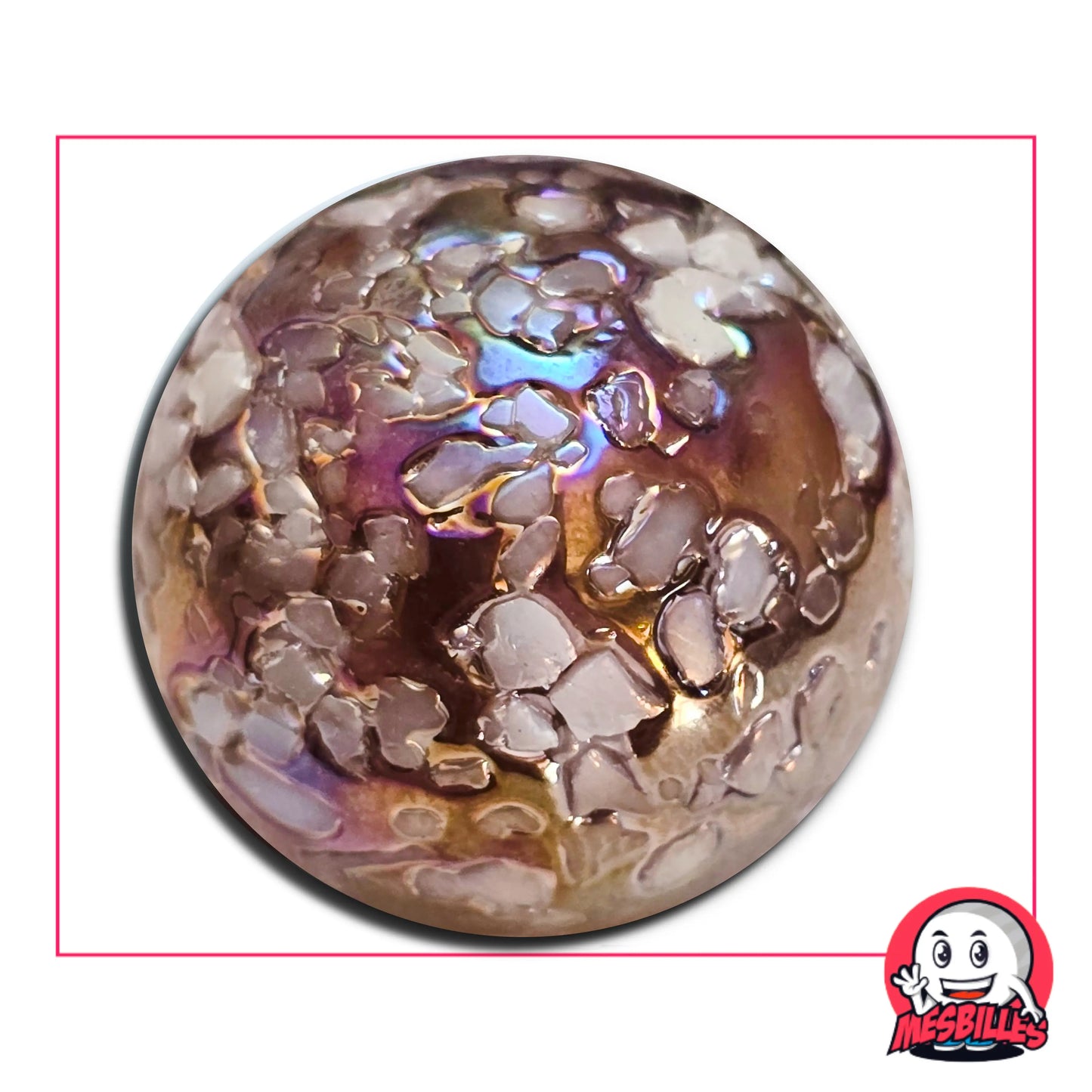 Grande bille Pépite YSES 50 mm avec inclusions blanches effet pépites et reflets irisés cuivre violet