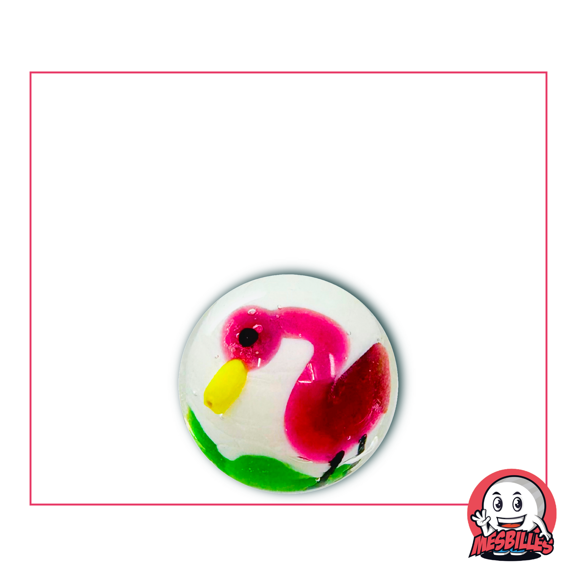 Biglia decorativa da 16 mm decorata con un grazioso fenicottero rosa, ideale per hobby creativi e decorazioni.