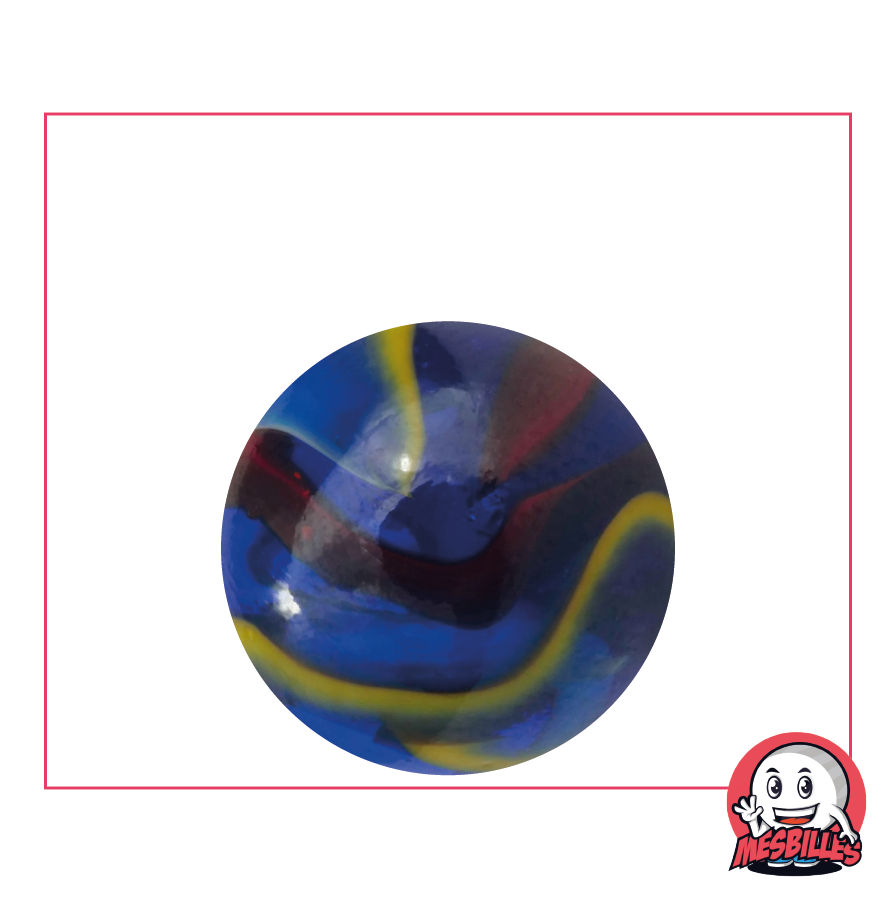 Biglia Michelangelo 25 mm in vetro blu, con striature rosse, bianche e gialle - MieiBiglie