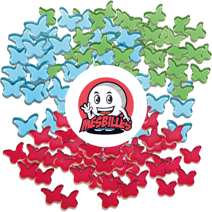 Immagine della mascotte MieiBiglie circondata da Biglie Extra-Piatta Farfalla in Vetro Traslucido Verde - MieiBiglie