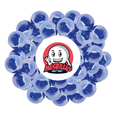 Immagine del mascot MesBilles circondato da biglie lucide 14 mm - Vetro opaco e brillante blu perlato