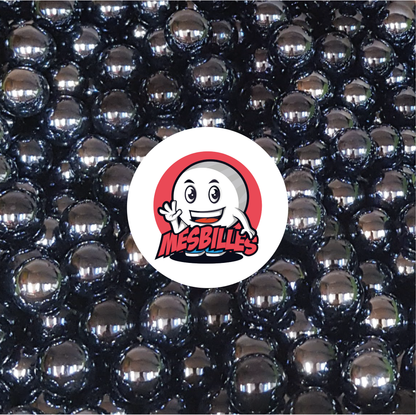 Immagine della mascotte MieiBiglie circondata da Biglie Lucida opaca brillante nera 14 mm