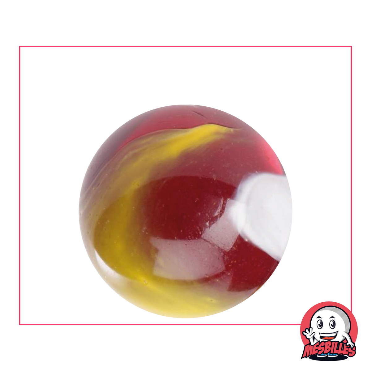 Biglia Clown da 35 mm per collezionisti, biglia rossa vivace con striature bianche e gialle