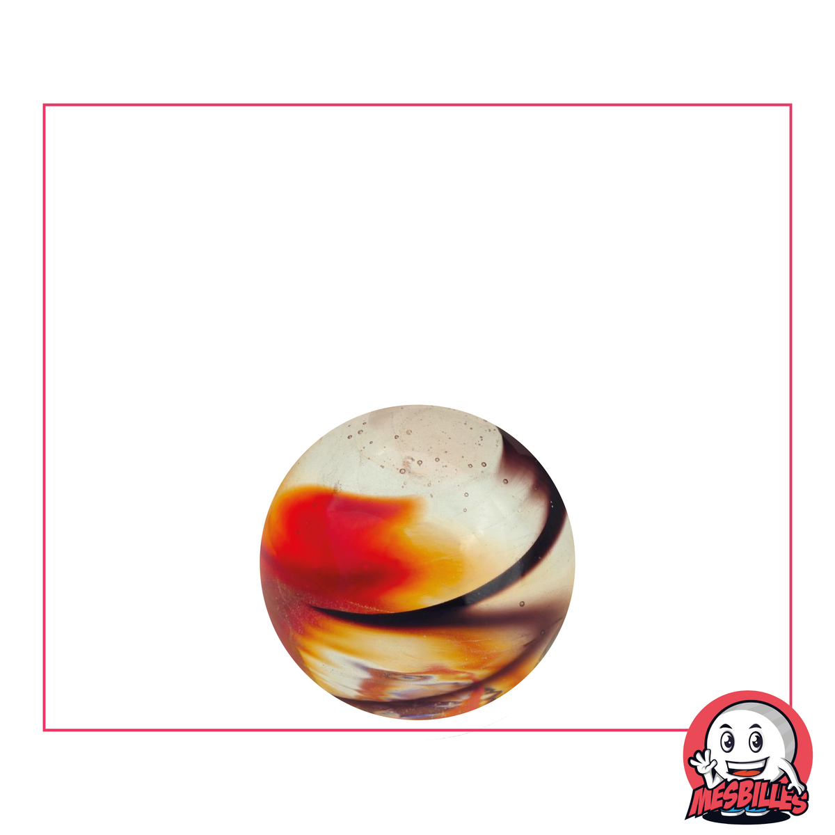Biglia Art Flash Nera, biglia decorativa in vetro traslucido con striature rosse e nere, MieiBiglie