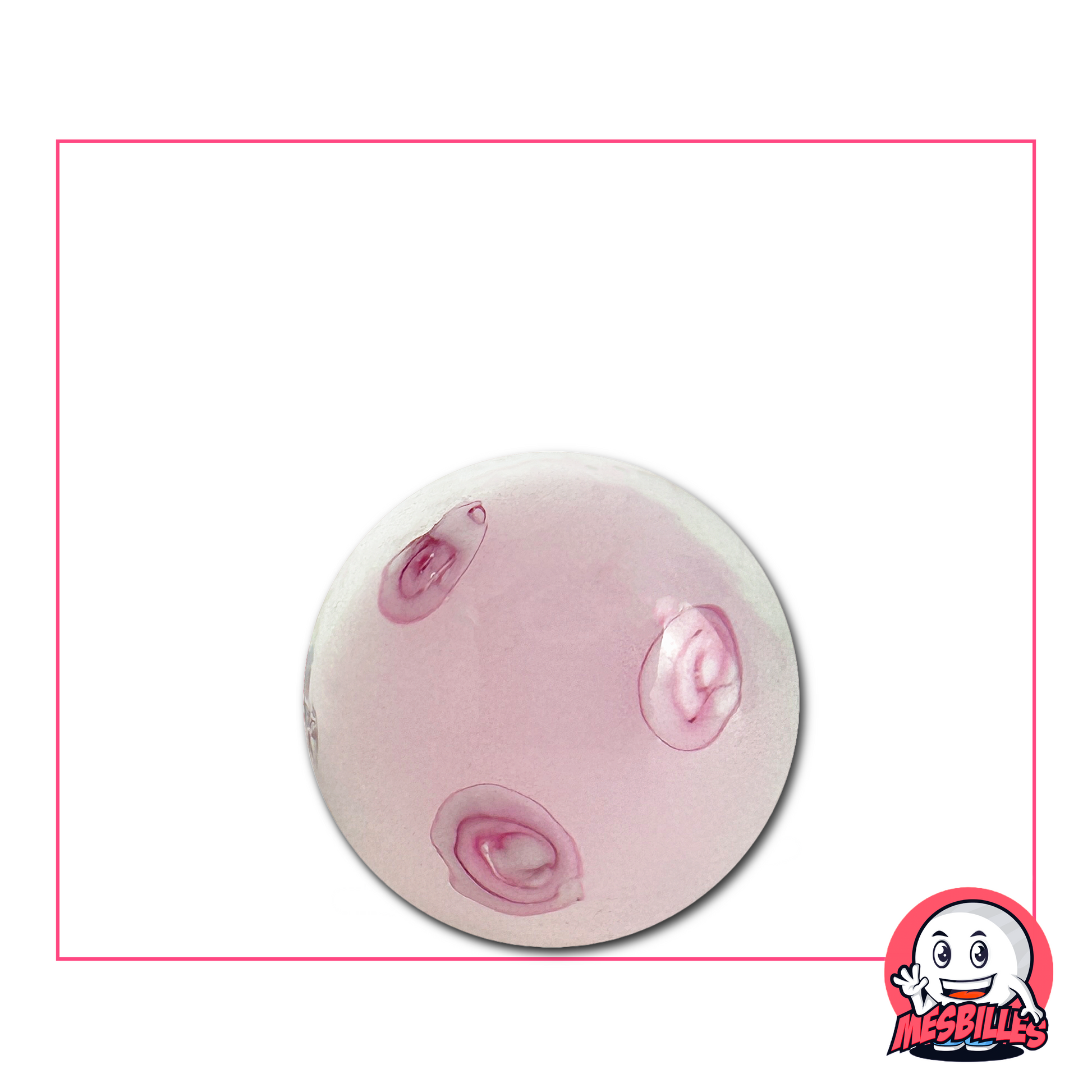 Biglia artigianale da 22 mm con fondo rosa tenue decorata con motivi floreali che ricordano i delicati petali dei ciliegi in fiore.