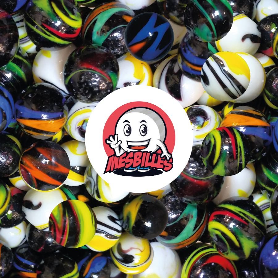 Grande Biglia da Collezione Kim'Play Diabolic, in vetro opaco bianco da 25 mm, striata di colori