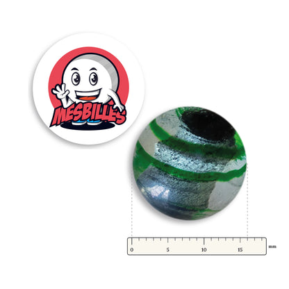 Biglia Oeil de Dragon Rigata Verde 16 mm KimPlay Collector accanto a un righello graduato, 16 mm di diametro
