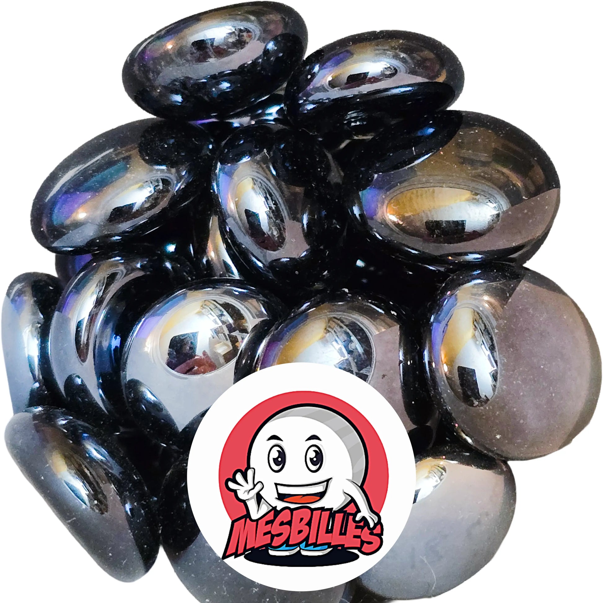 Billes plates Glossy Noir de 18 mm réunies, vue d'ensemble