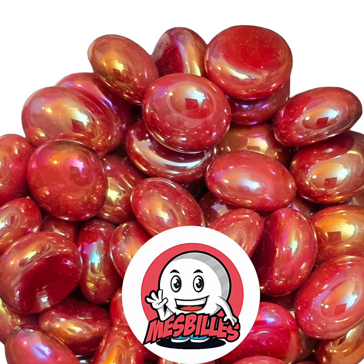 Billes plates Glossy Rouge réunies, vue d'ensemble