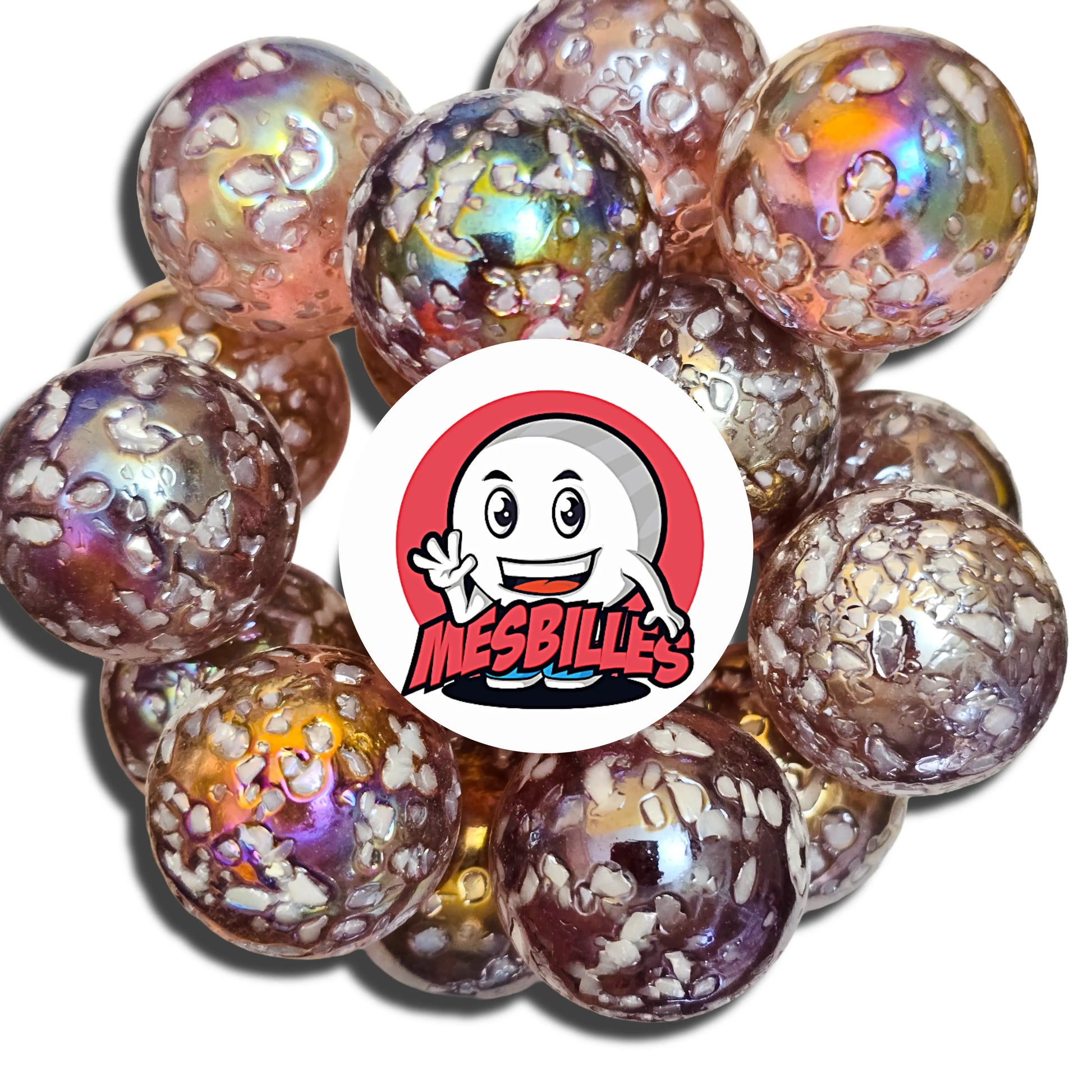Billes Pépite YSES 50 mm aux reflets irisés avec incrustations blanches type pépites minérales
