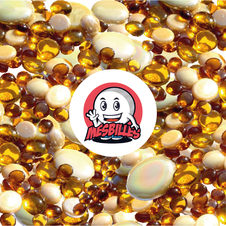 MieiBiglie - 250 gr Biglie Piatta, ambra e beige, mix 30 mm, 18 mm, 12 mm, trasparente e opaca