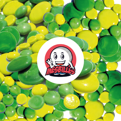 Mascotte MieiBiglie - Composizione biglie piatte verde limone e verde, opache, in varie dimensioni