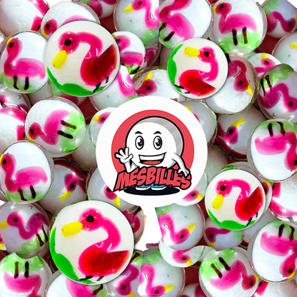 Mascotte MesBilles posata su Biglie artistiche decorative Flamingo Rosa da 16 mm