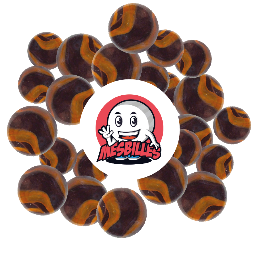 Scoprite la nostra Biglia Viola-Arancione da 25 mm, un'esplosione di colori con la sua base viola e il nastro arancione. È un fuoco d'artificio rotolante che infiammerà il vostro gioco. Il cappuccio che mette in moto il divertimento