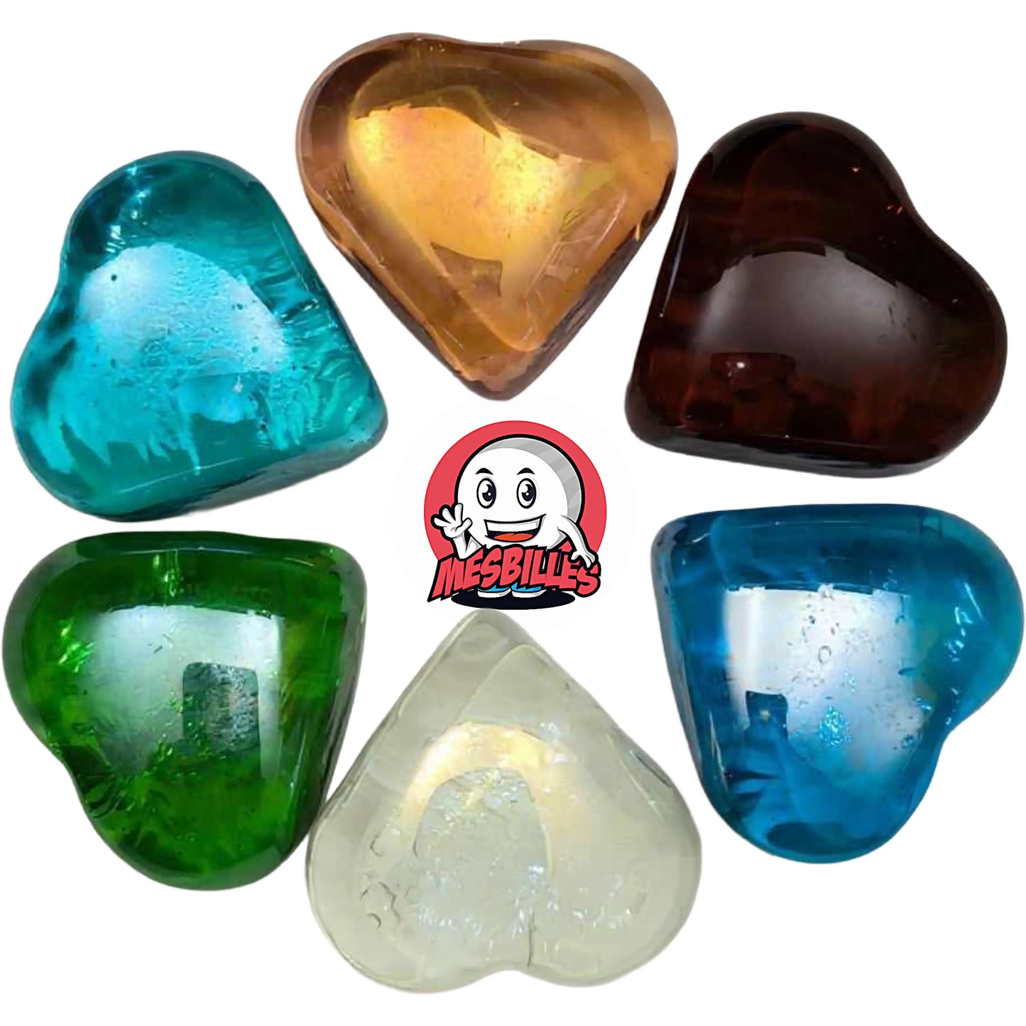 MesBilles en forme de cœur à croquer (mais pas vraiment), couleur pêche lumineuse, parfaite pour offrir amour et douceur à votre collection.