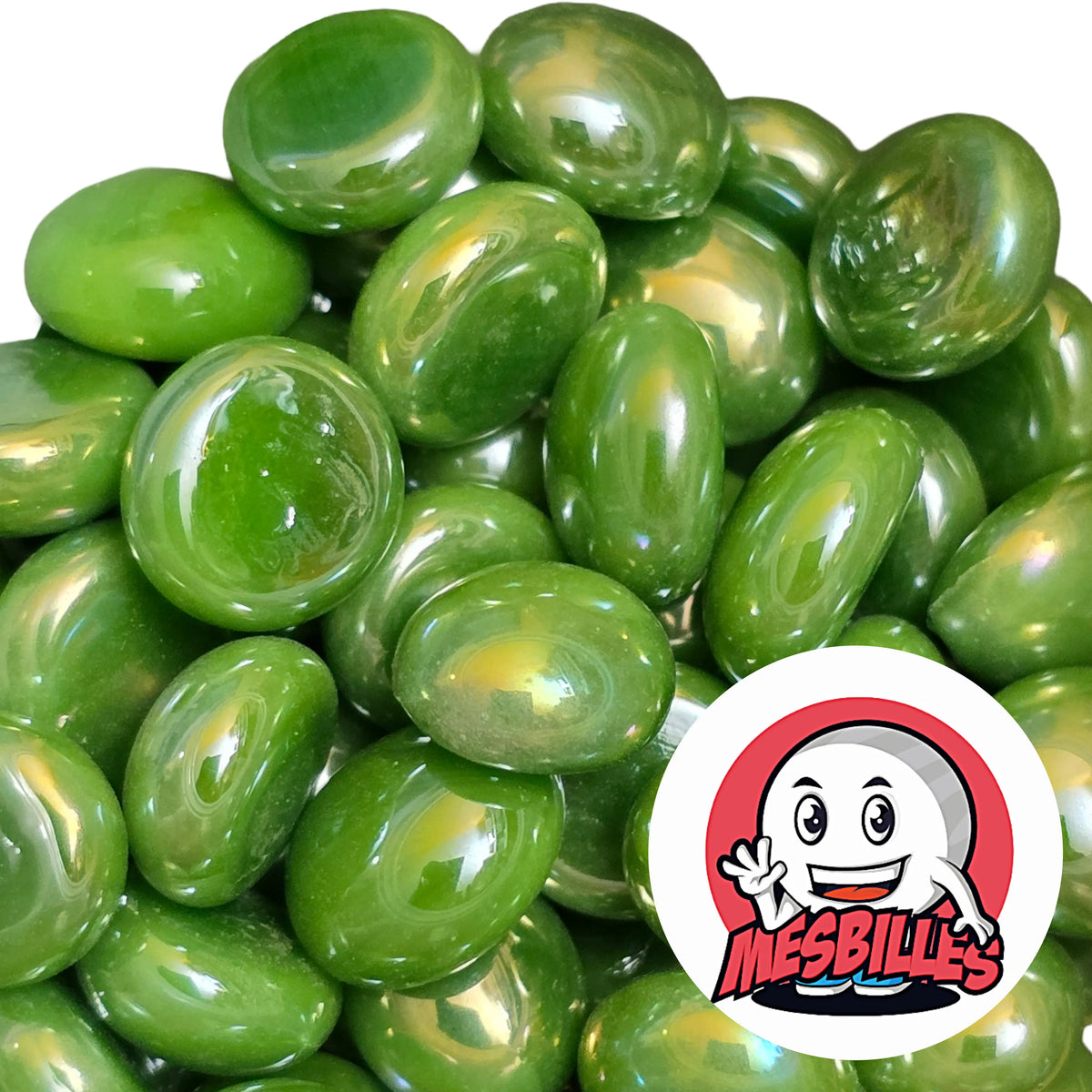 Billes plates Glossy Vert réunies, vue d'ensemble