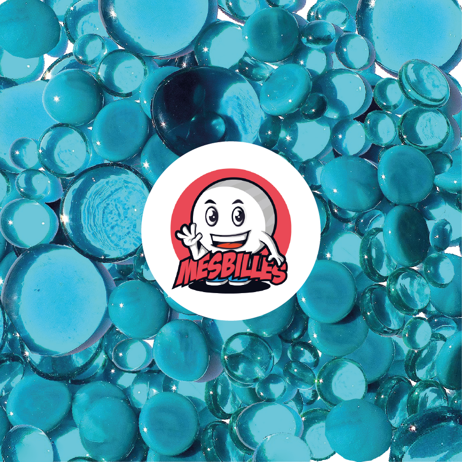 MesBilles 250 gr Biglie Piatte, mix blu anatra, 30 mm, 18 mm, 12 mm, trasparenti e opache