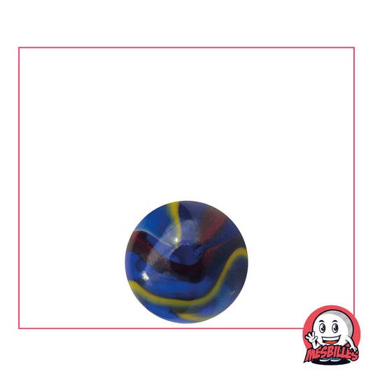 Biglia Michelangelo 14 mm in vetro blu, con striature rosse, bianche e gialle - MieiBiglie