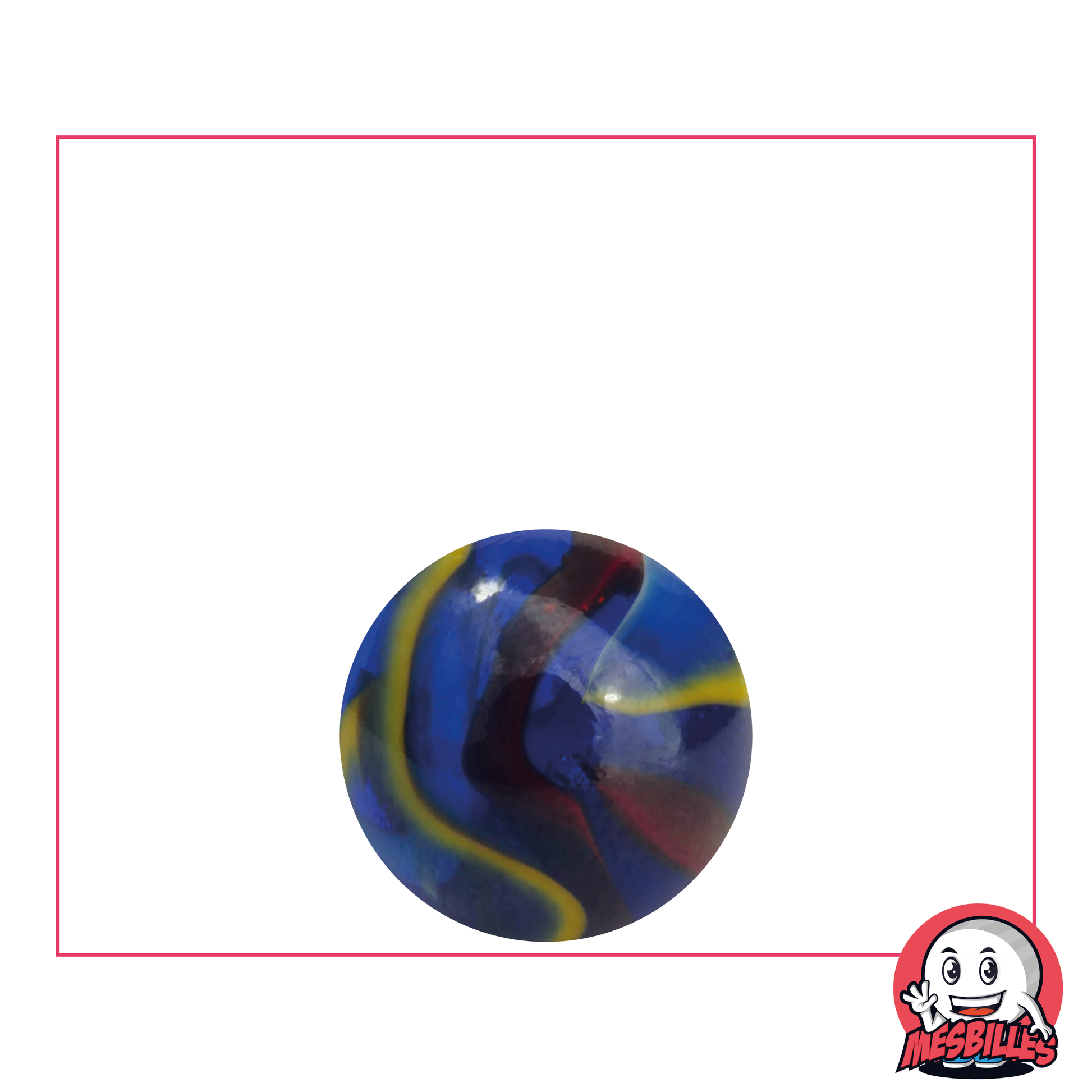 Biglia Michelangelo 16 mm in vetro blu, con striature rosse, bianche e gialle - MieiBiglie