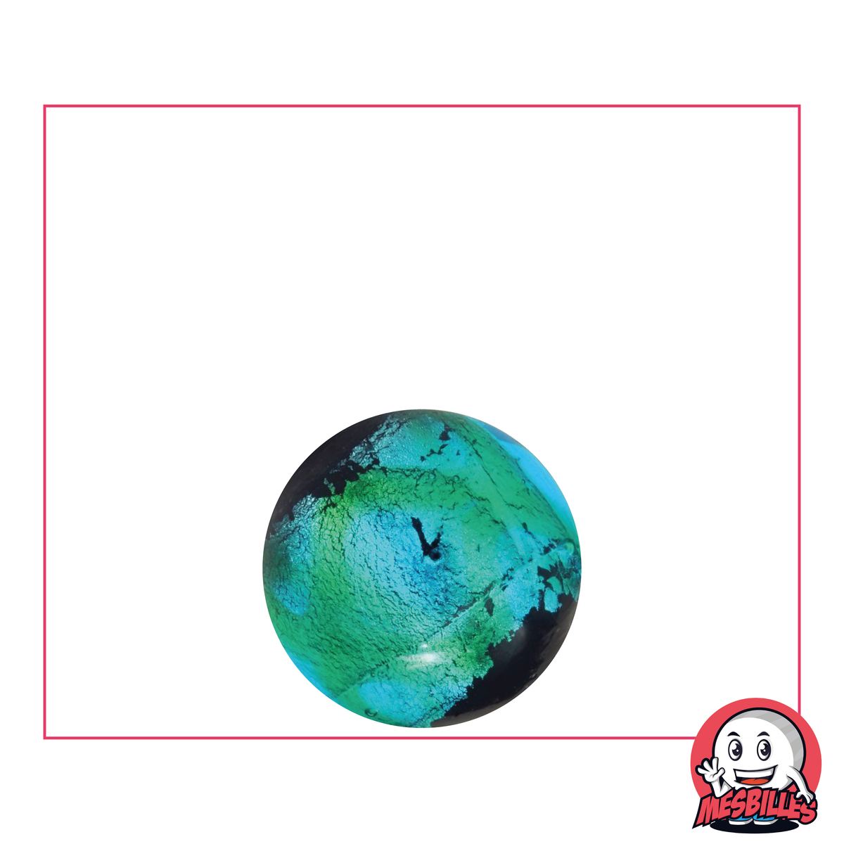 Biglia Art Machu Picchu Turchese 16 mm, biglia artistica di design, nastro metallizzato su fondo nero.