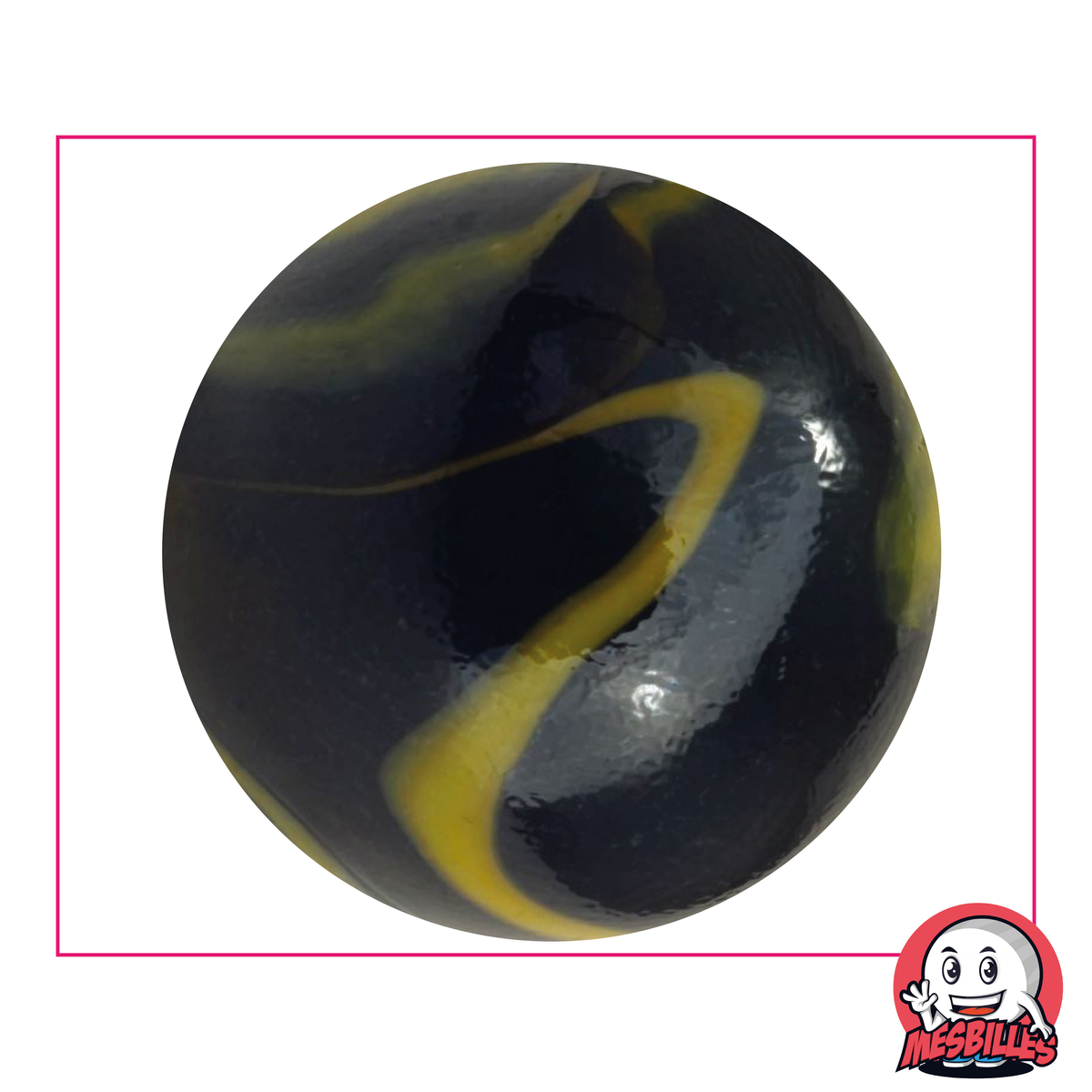 Biglia sotterranea 50 mm in vetro nero brillante con macchie gialle, biglia molto grande